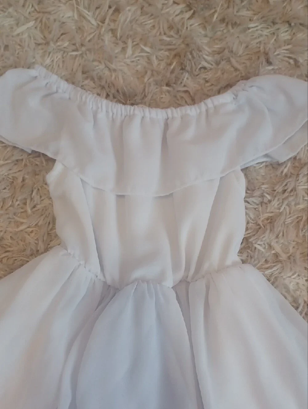 Girls' Off-Shoulder White Ruffle Dress